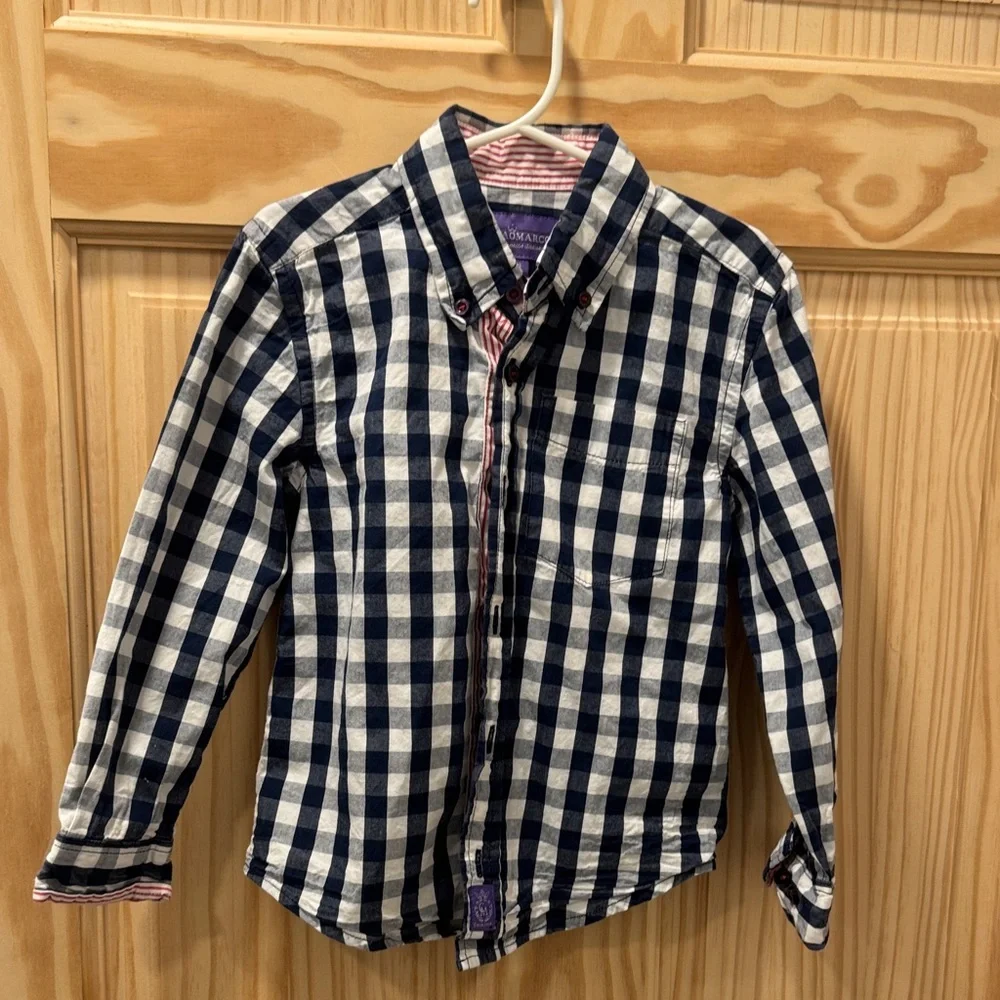 Navy and White Checkered Button-Up Shirt